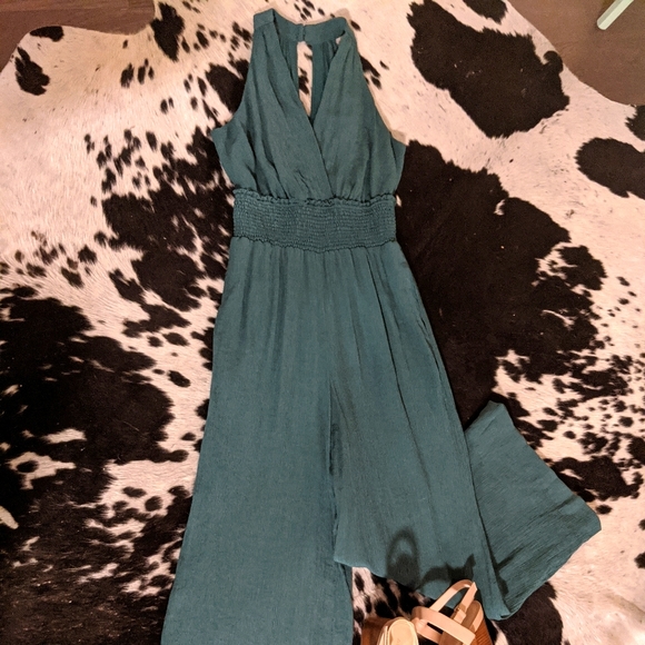 Anthropologie Green Halter Jumpsuit - Picture 1 of 7